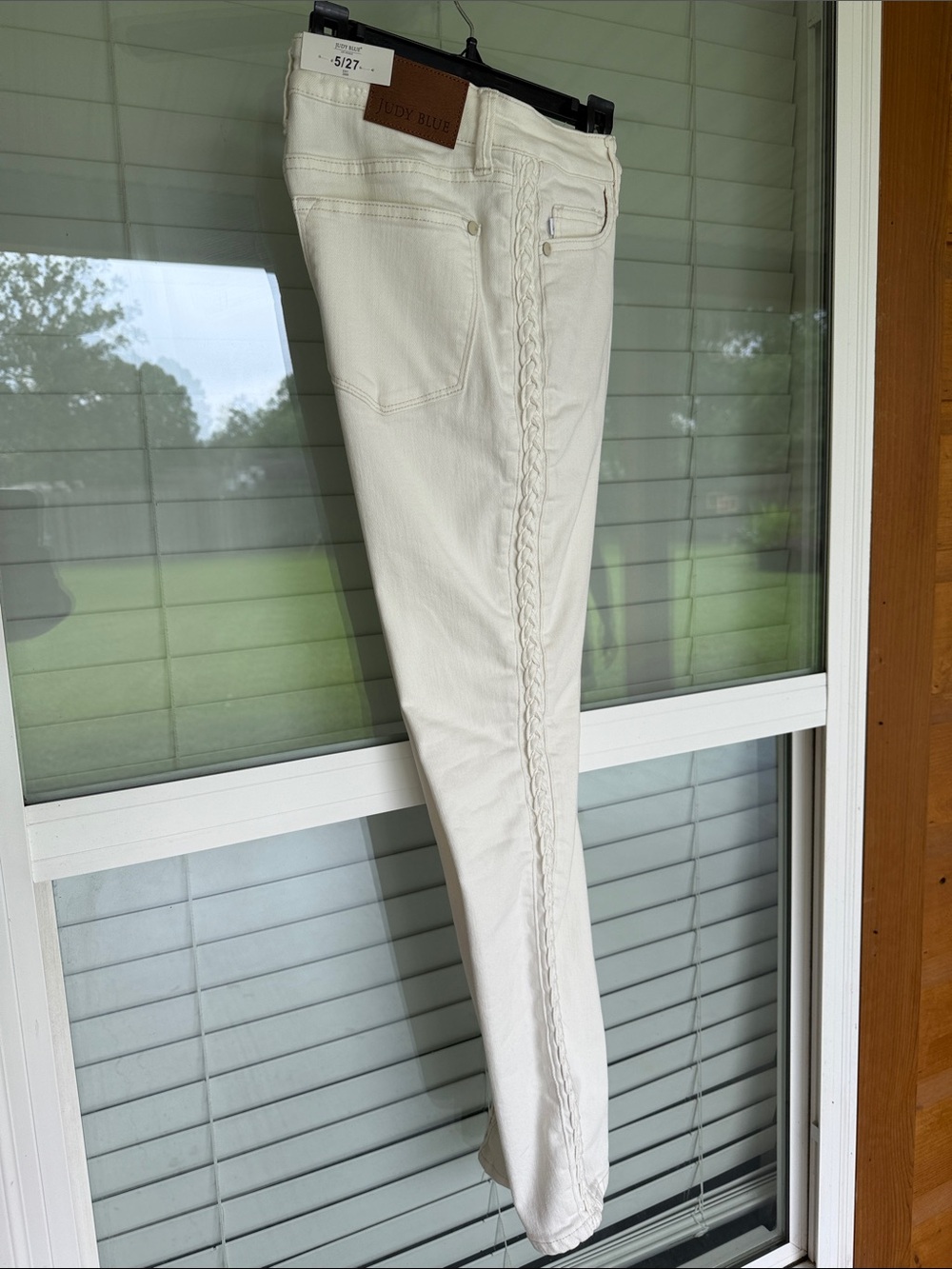 Judy Blue White Skinny Jeans with Side Braid